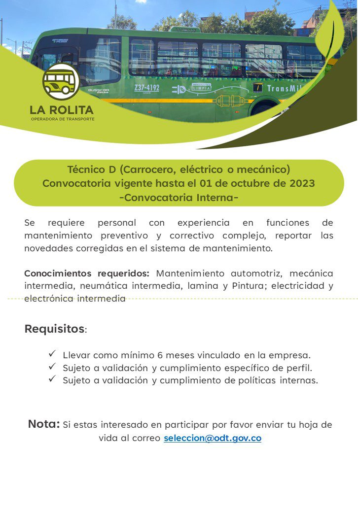 Oferta Laboral Convocatoria Interna Técnico D